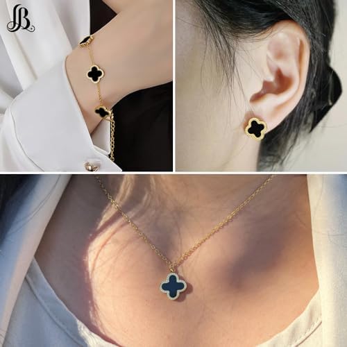 Clover Necklaces for Women with Pendant Earring Bracelet| Black